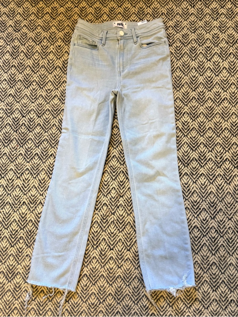 PAIGE Cindy Ultra High Rise Slim Straight Jeans 25 Light Wash Raw Hem - Picture 3 of 9